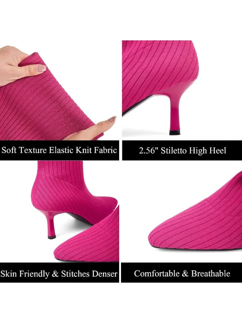 Women's Pink Pointed Toe Synthetic High Heel Stretch Over The Knee Knit Boots
